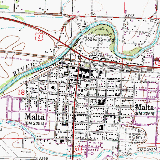 Topographic Map of Phillips County Volunteer Fire Company Malta Station, MT