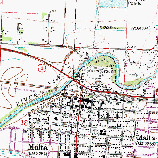 Topographic Map of Malta City Park Rest Area, MT