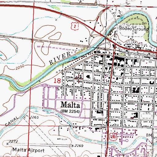 Topographic Map of Malta Lutheran Church, MT