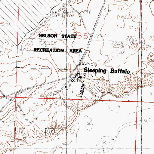 Topographic Map of Sleeping Buffalo Resort Campground, MT