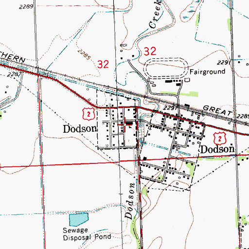 Topographic Map of Dodson Public Schools, MT