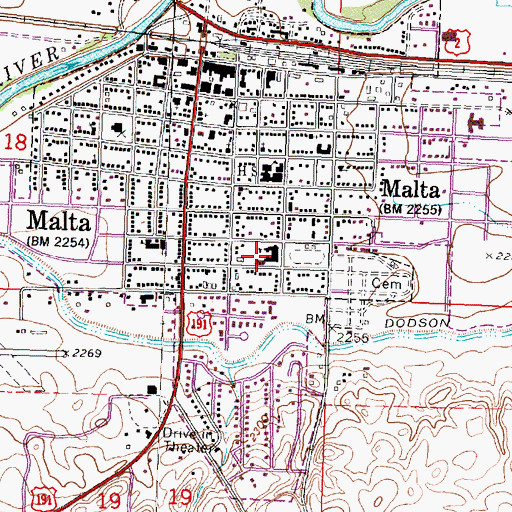 Topographic Map of Malta Elementary School, MT
