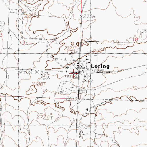 Topographic Map of Loring (historical), MT