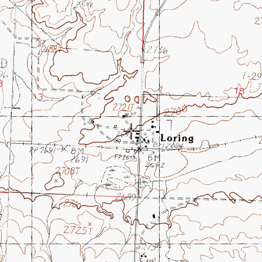 Topographic Map of Loring Post Office, MT