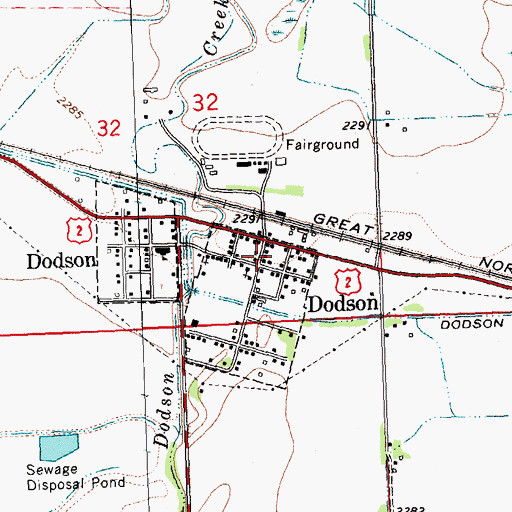 Topographic Map of Dodson Post Office, MT