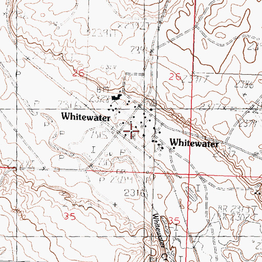 Topographic Map of Whitewater (historical), MT