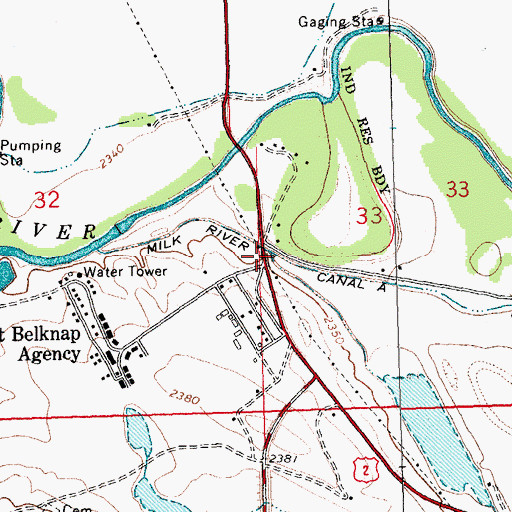 Topographic Map of Fort Belknap Rest Area, MT