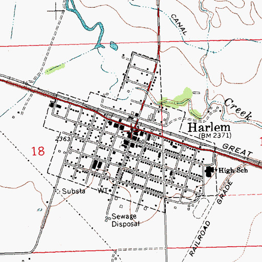 Topographic Map of Harlem Public Library, MT