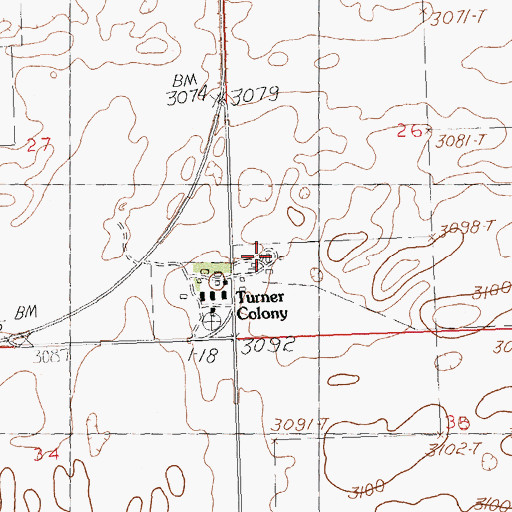 Topographic Map of Turner Colony School (historical), MT