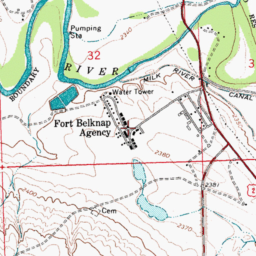 Topographic Map of Fort Belknap Boarding School (historical), MT