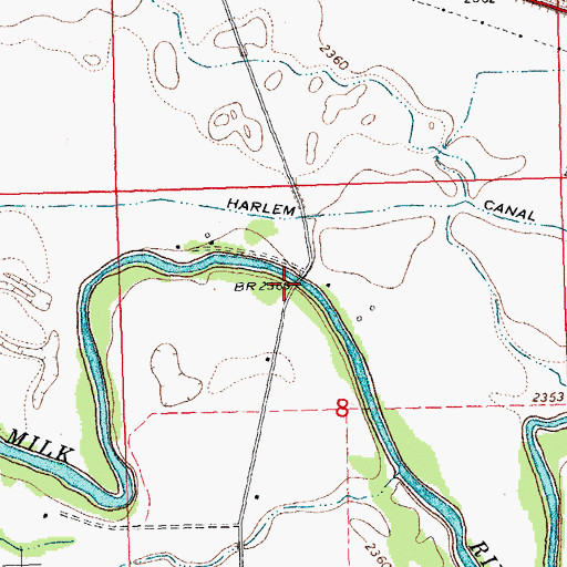 Topographic Map of Milk River Bridge, MT