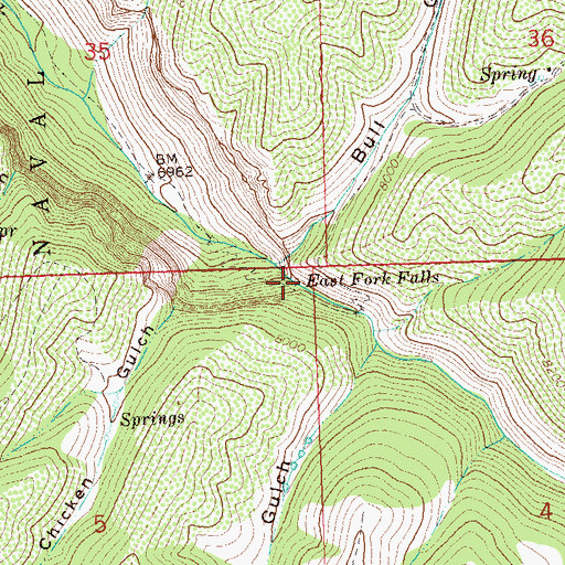Topographic Map of East Fork Falls, CO