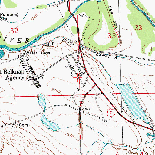 Topographic Map of Fort Belknap Police Department, MT