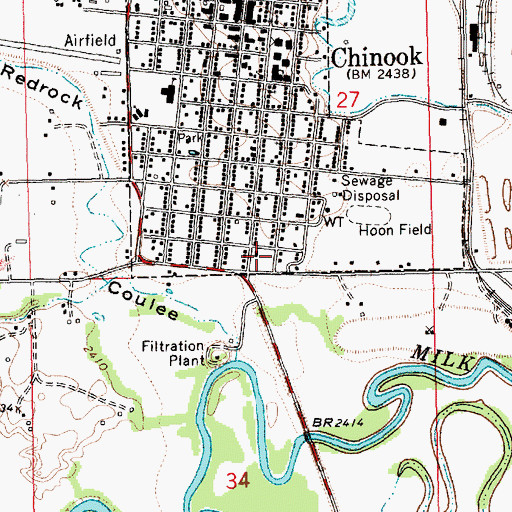 Topographic Map of Chinook Volunteer Fire Department, MT