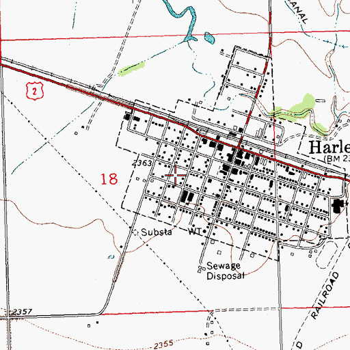 Topographic Map of Harlem Post Office, MT