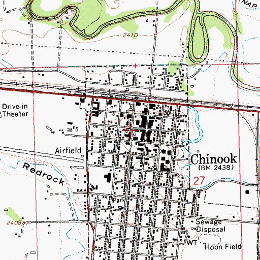 Topographic Map of Chinook Post Office, MT
