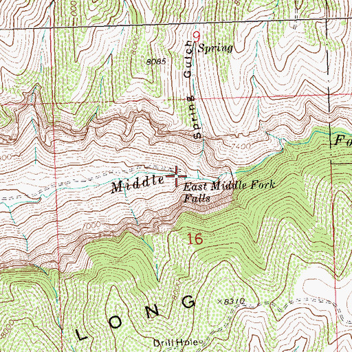 Topographic Map of East Middle Fork Falls, CO