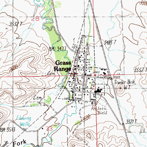 Topographic Map of Grass Range City Park, MT