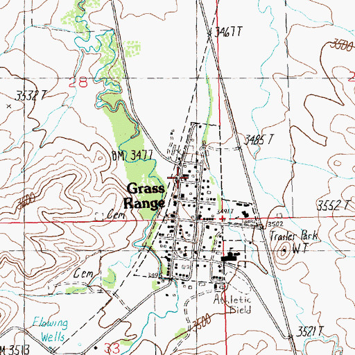 Topographic Map of Grass Range Rural Fire Department, MT