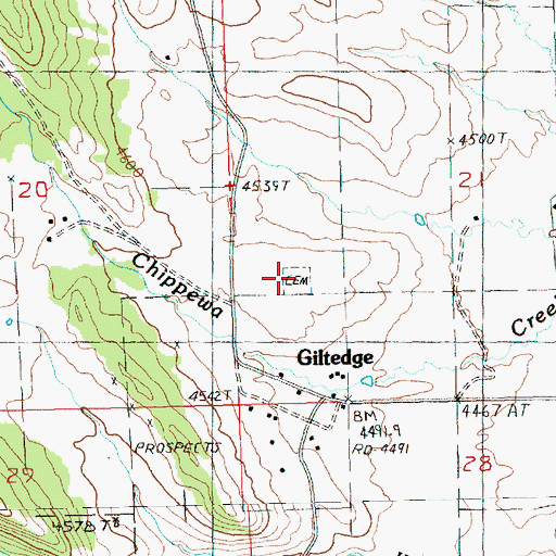 Topographic Map of Gilt Edge Cemetery, MT