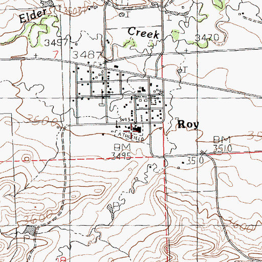 Topographic Map of Roy High School, MT