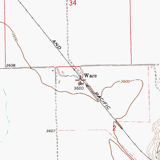 Topographic Map of Ware Post Office (historical), MT