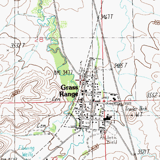 Topographic Map of Grass Range Post Office, MT