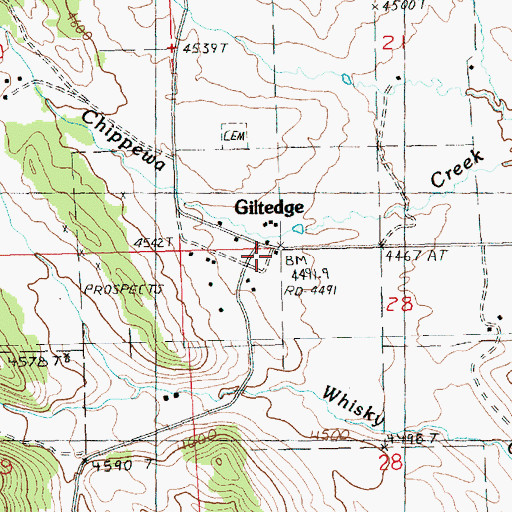 Topographic Map of Giltedge Post Office (historical), MT