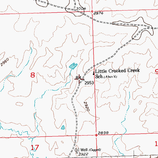 Topographic Map of Little Crooked Post Office (historical), MT