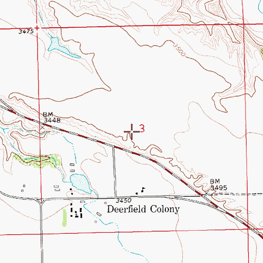 Topographic Map of Deerfield Post Office (historical), MT