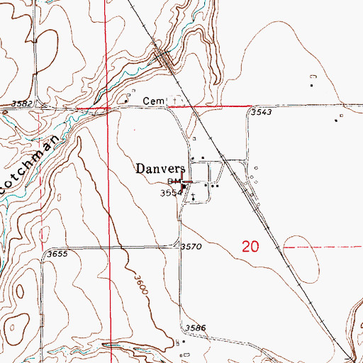 Topographic Map of Danvers, MT