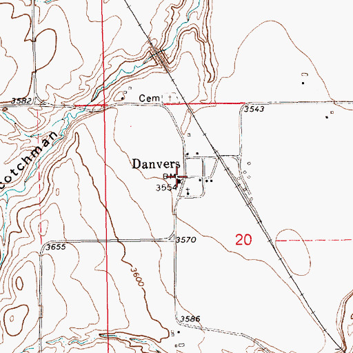 Topographic Map of Danvers Post Office (historical), MT