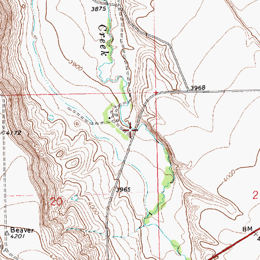 Topographic Map of Beaver Creek Bridge, MT