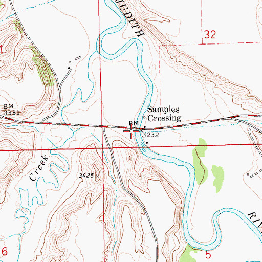 Topographic Map of Samples Crossing Bridge, MT