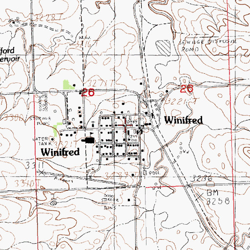 Topographic Map of Winifred Post Office, MT