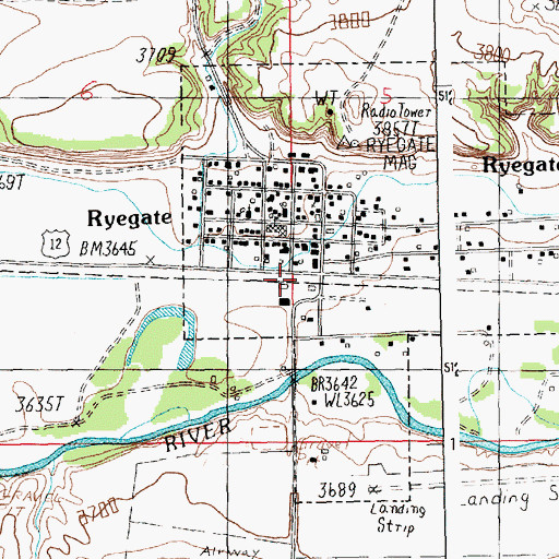 Topographic Map of Ryegate (historical), MT