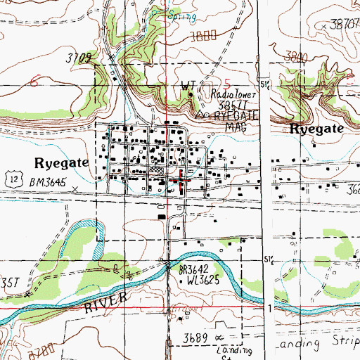Topographic Map of Ryegate Post Office, MT