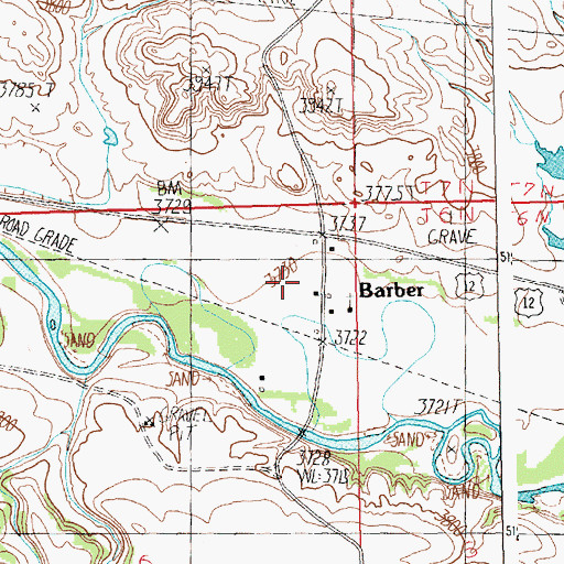 Topographic Map of Barber Post Office (historical), MT