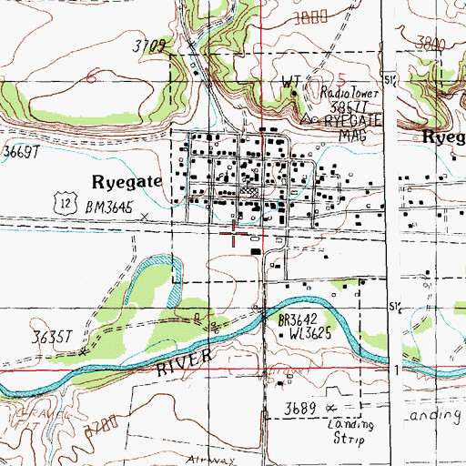 Topographic Map of Ryegate Assembly of God Church, MT