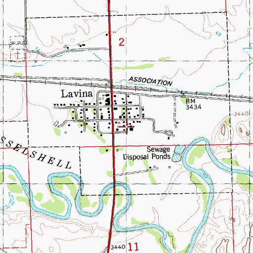 Topographic Map of Lavina Public School, MT
