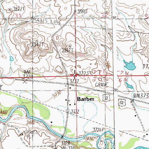 Topographic Map of Barber Cemetery, MT