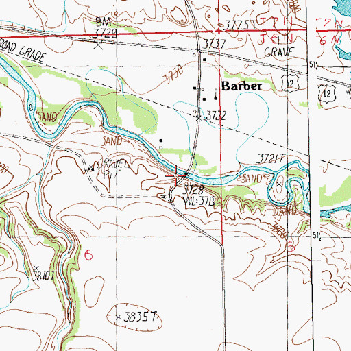Topographic Map of Barber Bridge, MT