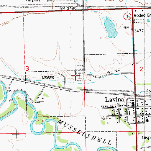 Topographic Map of Lavina Cemetery, MT