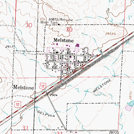 Topographic Map of Melstone Post Office, MT