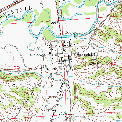 Topographic Map of Musselshell Elementary School, MT