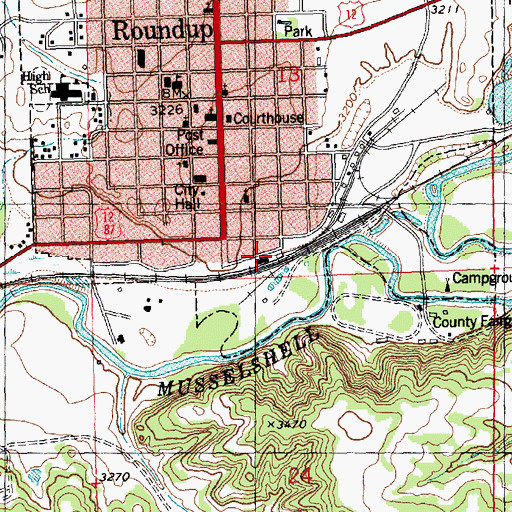 Topographic Map of Roundup (historical), MT