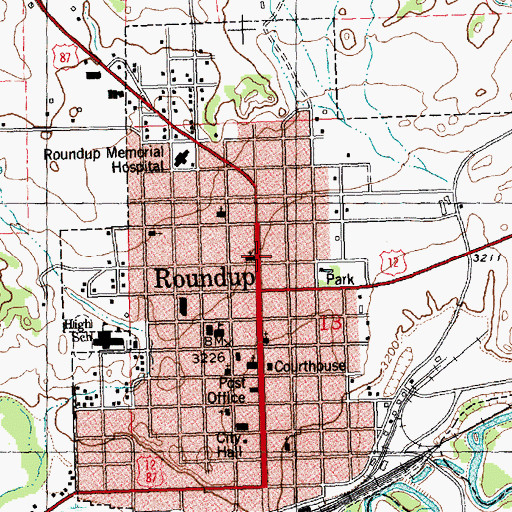 Topographic Map of Roundup Post Office, MT