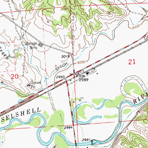 Topographic Map of Musselshell (historical), MT