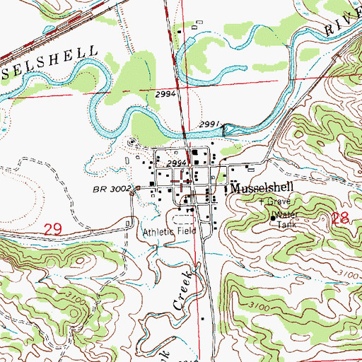 Topographic Map of Musselshell Post Office, MT