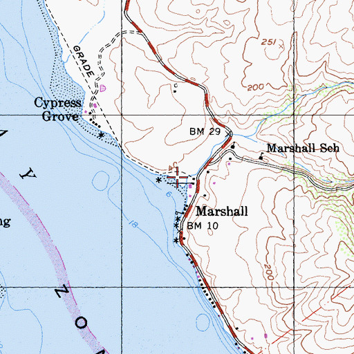 Topographic Map of Marshall Marsh, CA